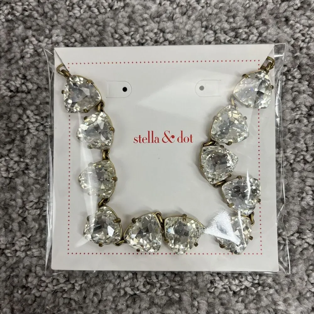 Stella Dot Necklace Crystal Rhinestone Statement Gold Tone Chain Jewelry Signed